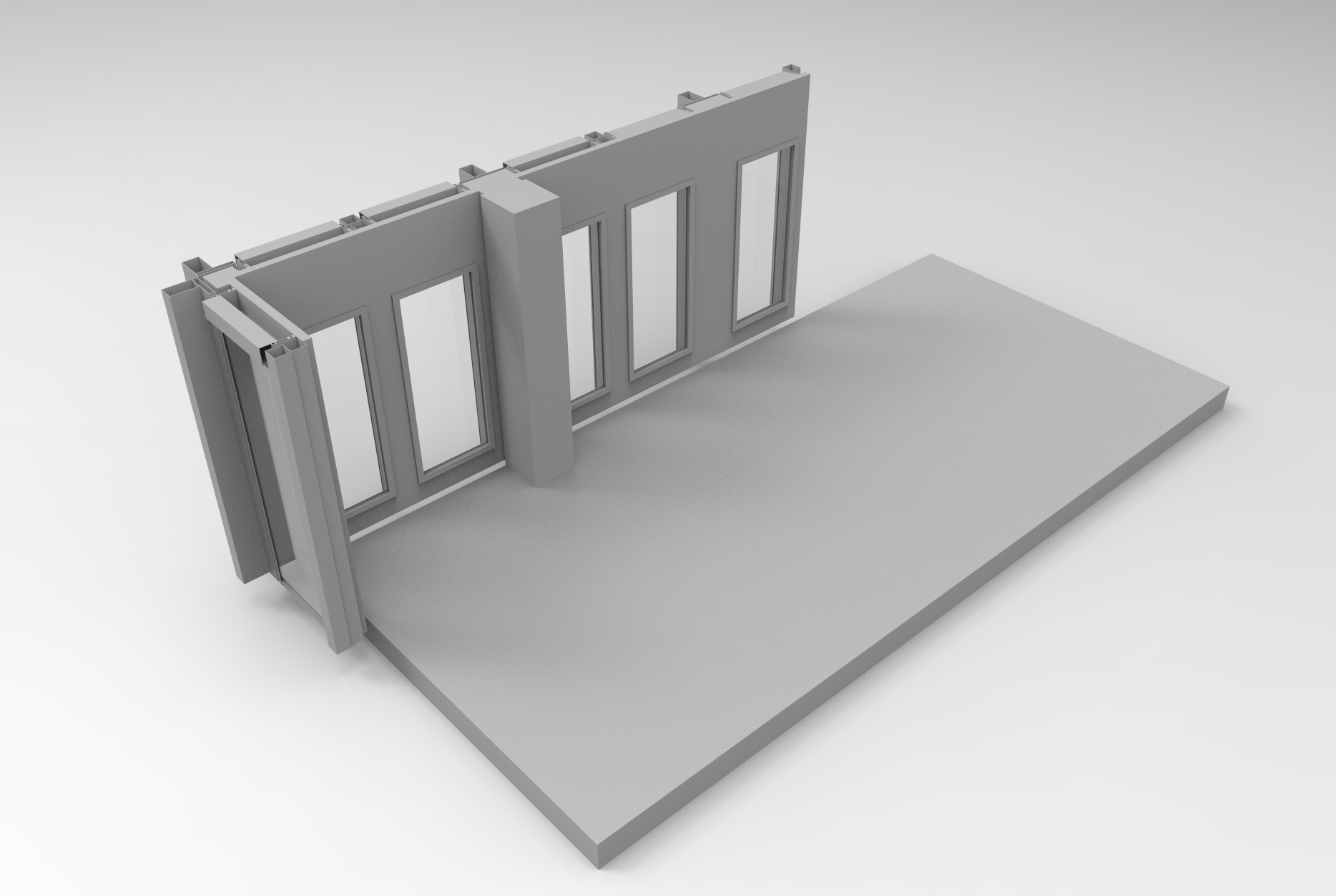 Backview render of a fassade cutout
